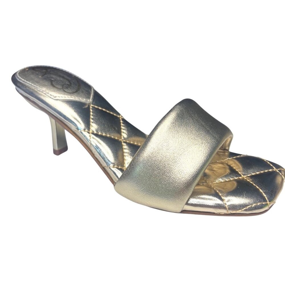 Sam Edelman Starla Heeled Sandals Gold Leather Quilted Footbed Size 7 New In Box - Picture 6 of 11